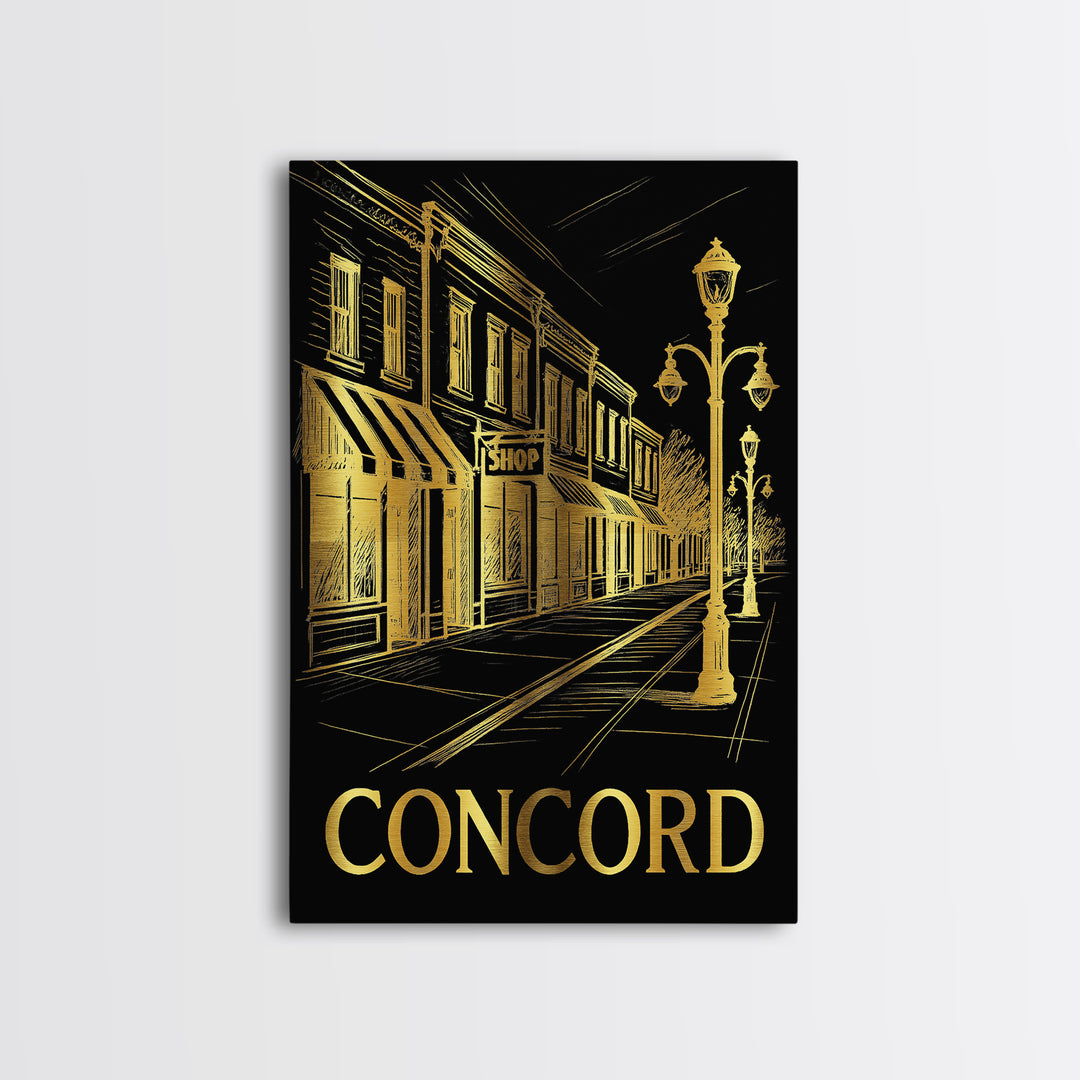 Concord Travel Poster, Canvas Print, Dark Background Poster Art, Concord Wall Art, Retro Travel Print, Living Room Wall Art, Wall Art