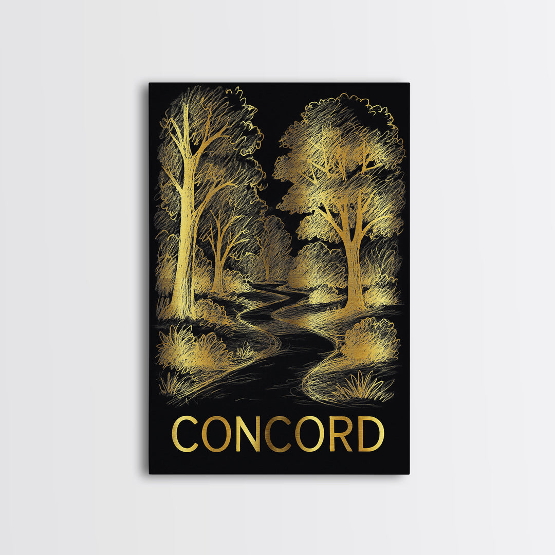 Concord Travel Poster, Canvas Print, Elegant Gold City Art, Concord Travel Art, City Illustration, Wanderlust Decor, Travel Art Print
