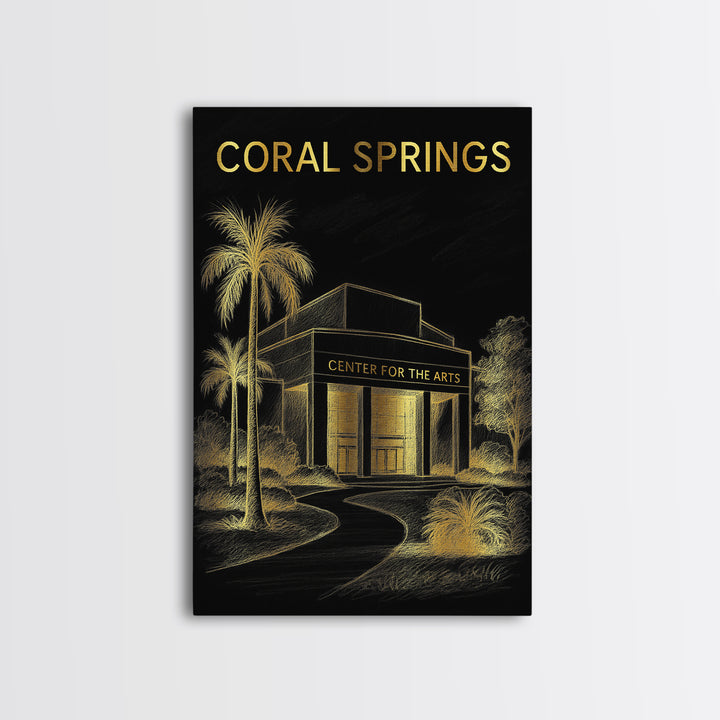 Coral Springs Florida Travel Poster, Canvas Print, Gold Sketch Wall Art, Coral Springs City Art, Office Decor, Modern Wall Decor, Design 1