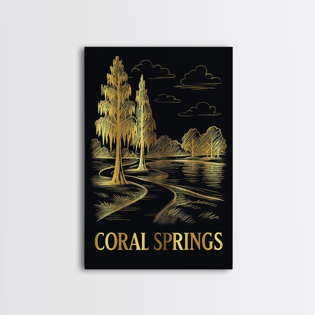 Coral Springs Travel Poster, Canvas Print, Dark Background Poster Art, Coral Springs Wall Art, Eclectic Wall Decor, Gift For Travelers