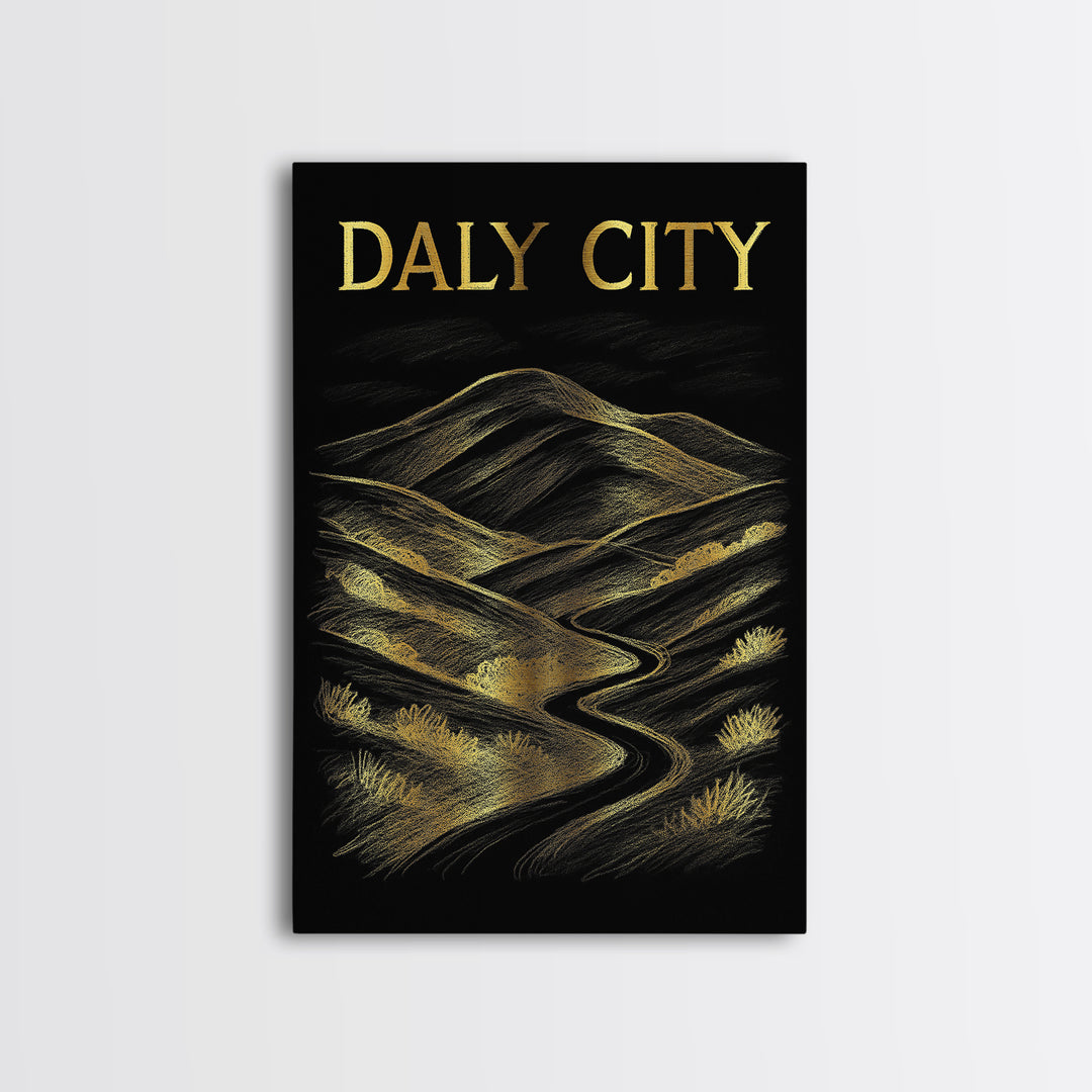 Daly City California Travel Poster, Canvas Print, Dark Background Poster Art, Daly City Art Print, Gift For Travelers, Travel Wall Decor