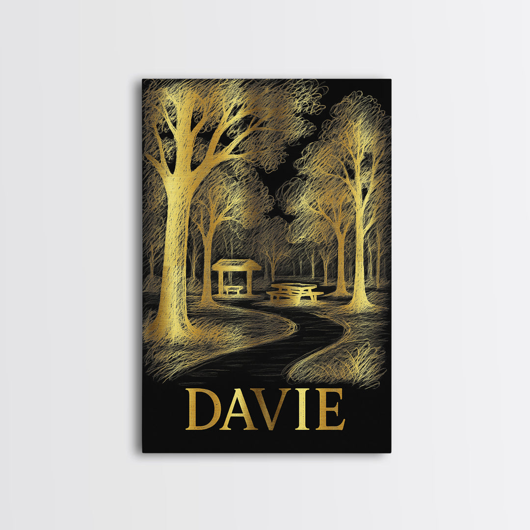 Davie Travel Poster, Framed Canvas Print, Elegant Gold City Art, Davie Travel Art, Vintage City Poster, Living Room Wall Art, Design 2