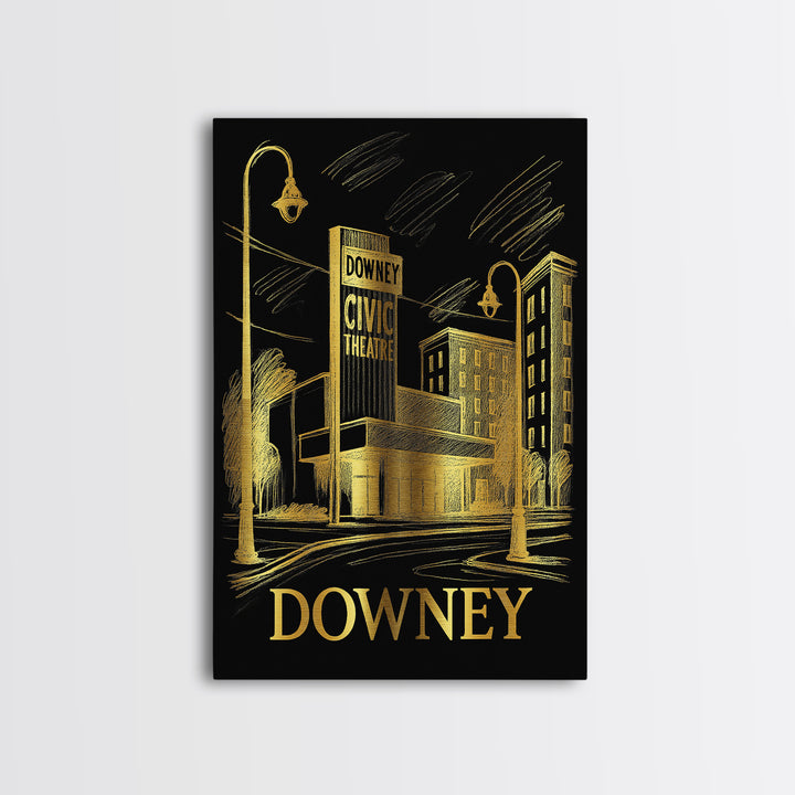 Downey Travel Poster, Framed Canvas Print, Dark Background Poster Art, Downey Poster Print, Home Office Decor, City Art Print, Design 2