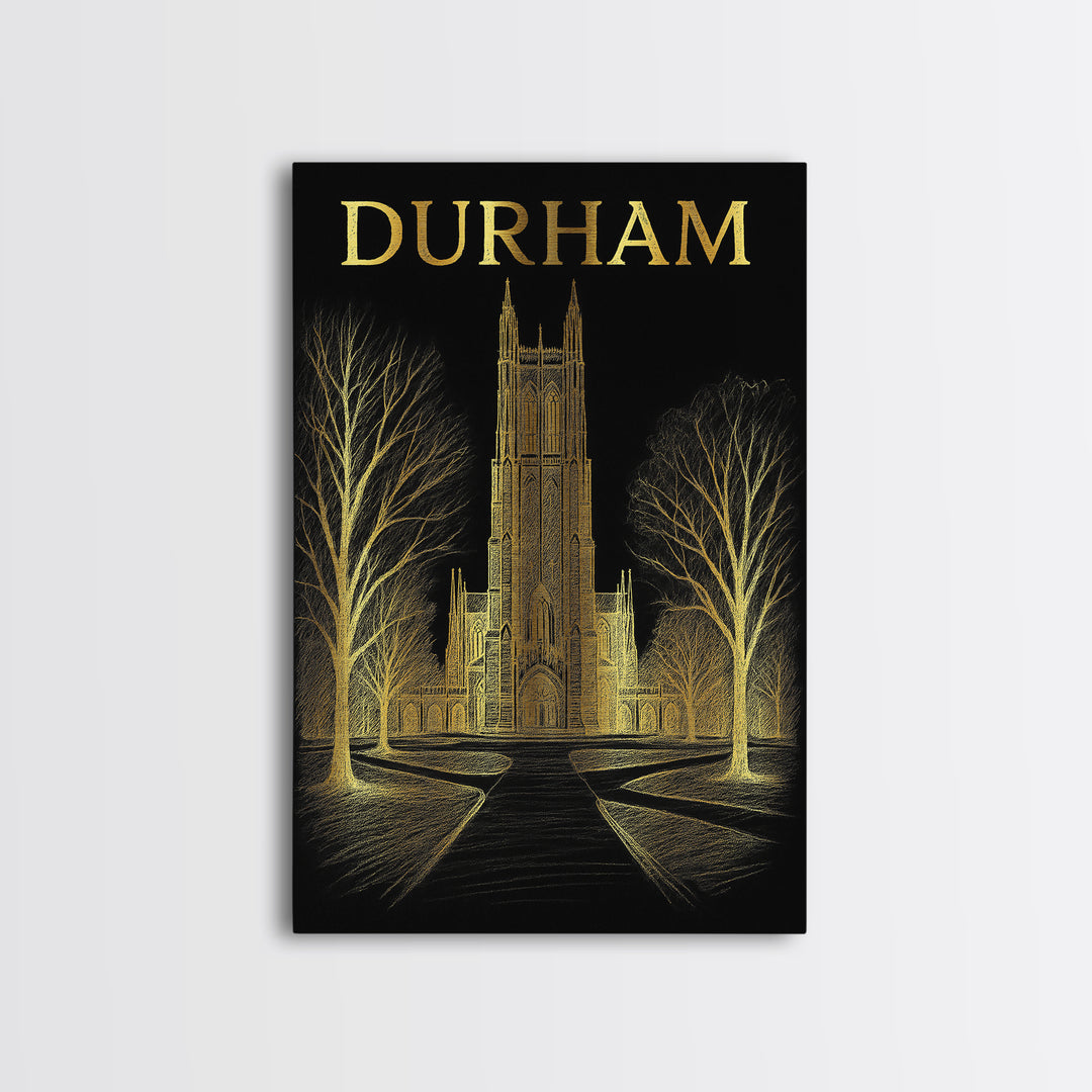 Durham North Carolina Travel Poster, Canvas Print, Dark Background Poster Art, Durham Art Print, Travel Wall Art, Vintage City Art