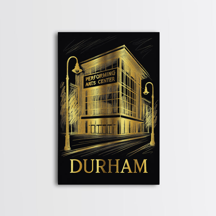 Durham Travel Poster, Framed Canvas Print, Elegant Gold City Art, Durham Wall Art, Vintage City Art, Living Room Wall Art, City Art Print