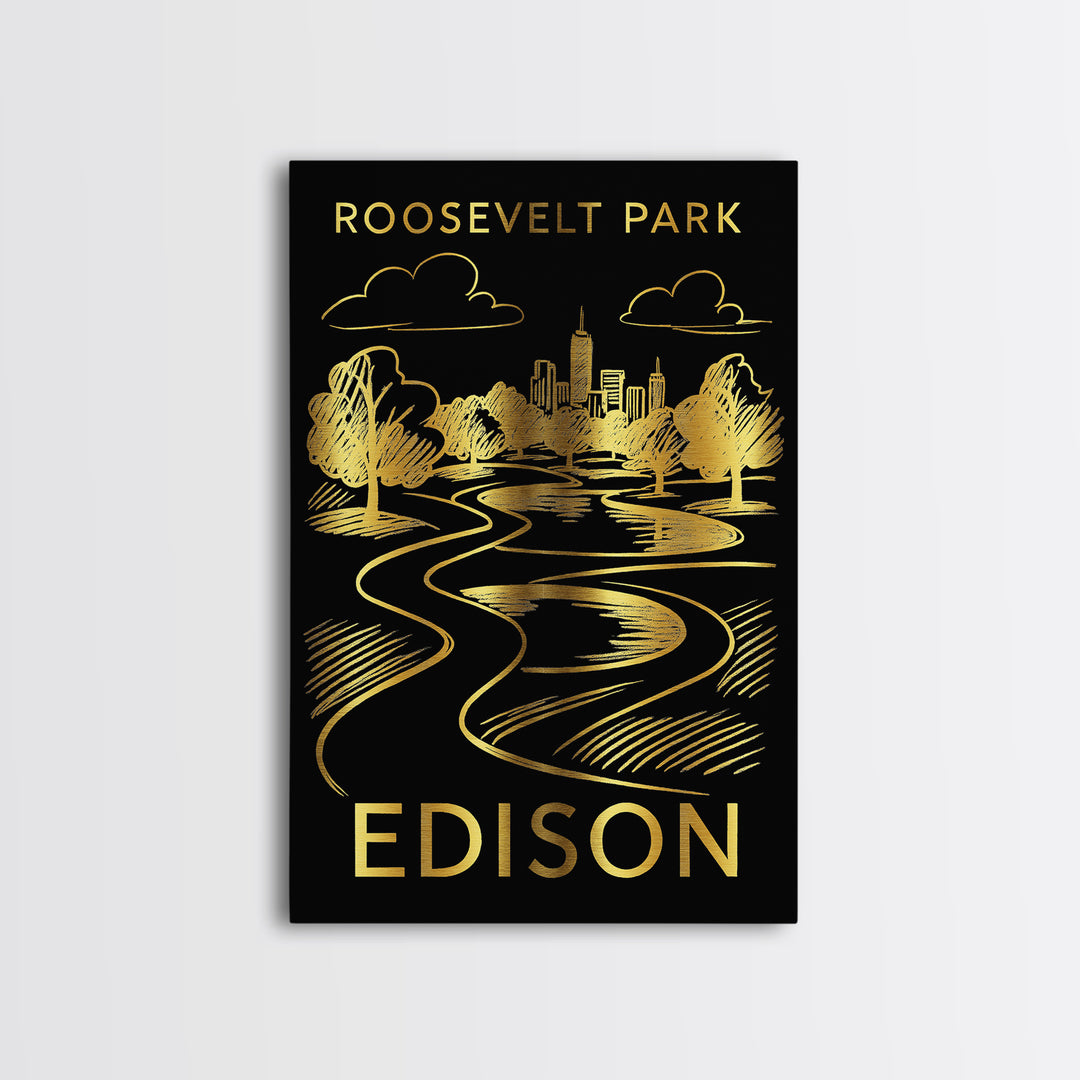 Edison Travel Poster, Framed Canvas Print, Gold Sketch Wall Art, Edison City Art, City Travel Prints, City Art Print, Modern Wall Decor