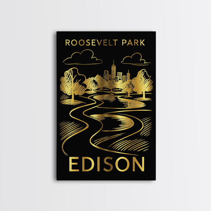 Edison Travel Poster, Framed Canvas Print, Gold Sketch Wall Art, Edison City Art, City Travel Prints, City Art Print, Modern Wall Decor