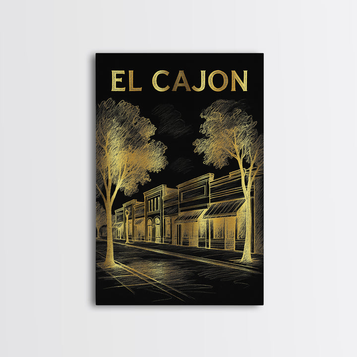 El Cajon California Travel Poster, Canvas Print, Elegant Gold City Art, El Cajon Poster Print, Wall Art, City Art Print, Travel Art