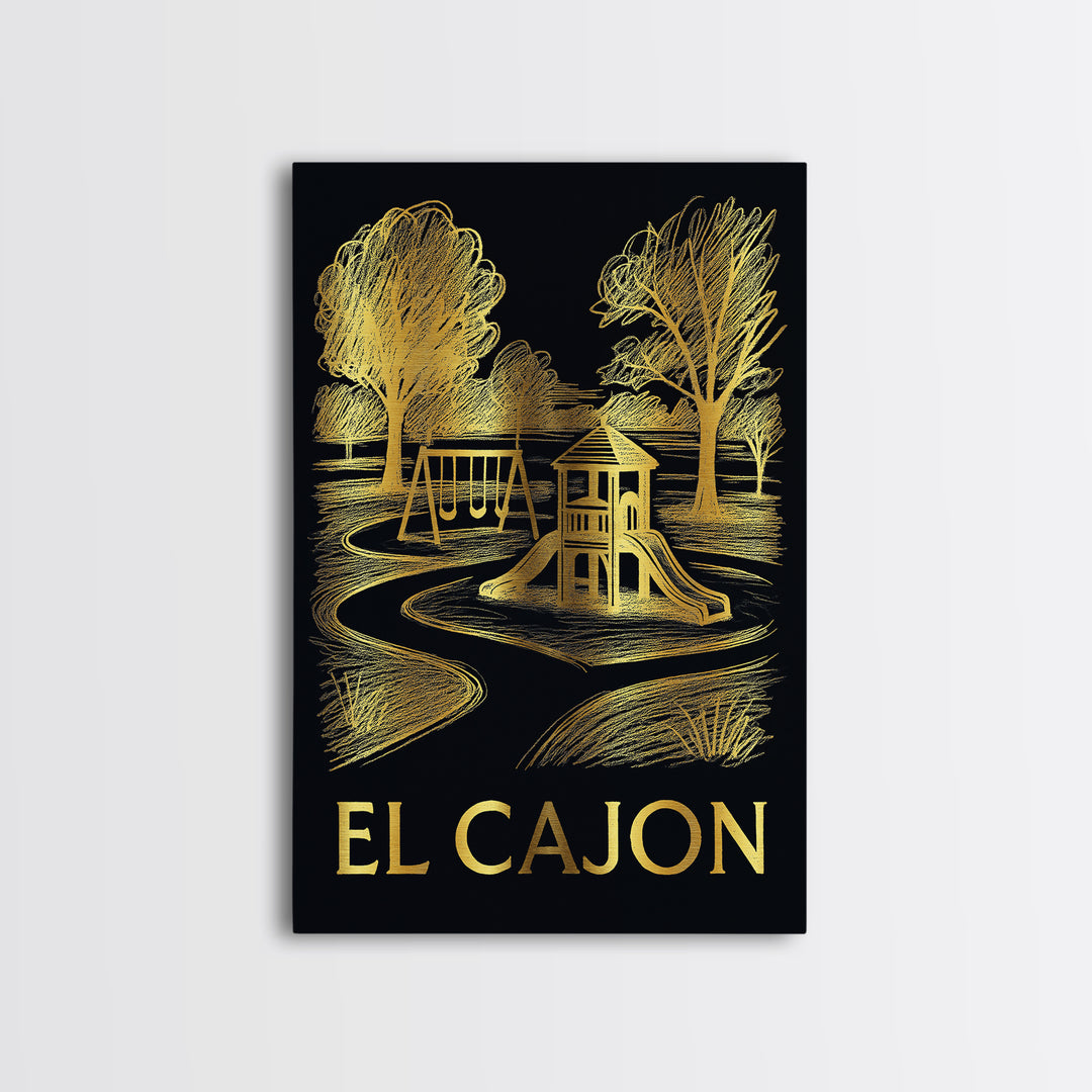 El Cajon Travel Poster, Canvas Print, Black And Gold Line Art, El Cajon City Art, Vintage City Poster, Travel Wall Art, Vintage Travel Art