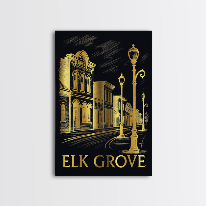 El K Grove Travel Poster, Canvas Print, Black And Gold Line Art, El K Grove Art Print, Wanderlust Decor, City Travel Prints, Home Decor