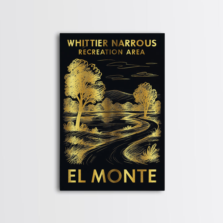 El Monte Travel Poster, Framed Canvas Print, Elegant Gold City Art, El Monte Art Print, City Illustration, Watercolor City Skyline