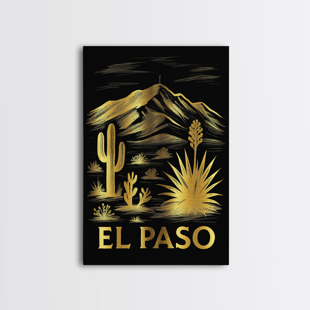 El Paso Travel Poster, Canvas Print, Elegant Gold City Art, El Paso City Art, Vintage City Poster, Vintage Travel Print, Travel Poster Set