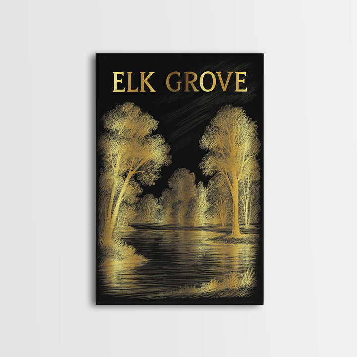 Elk Grove Travel Poster, Canvas Print, Dark Background Poster Art, Elk Grove City Art, Vintage City Art, Retro Travel Print, Retro Poster