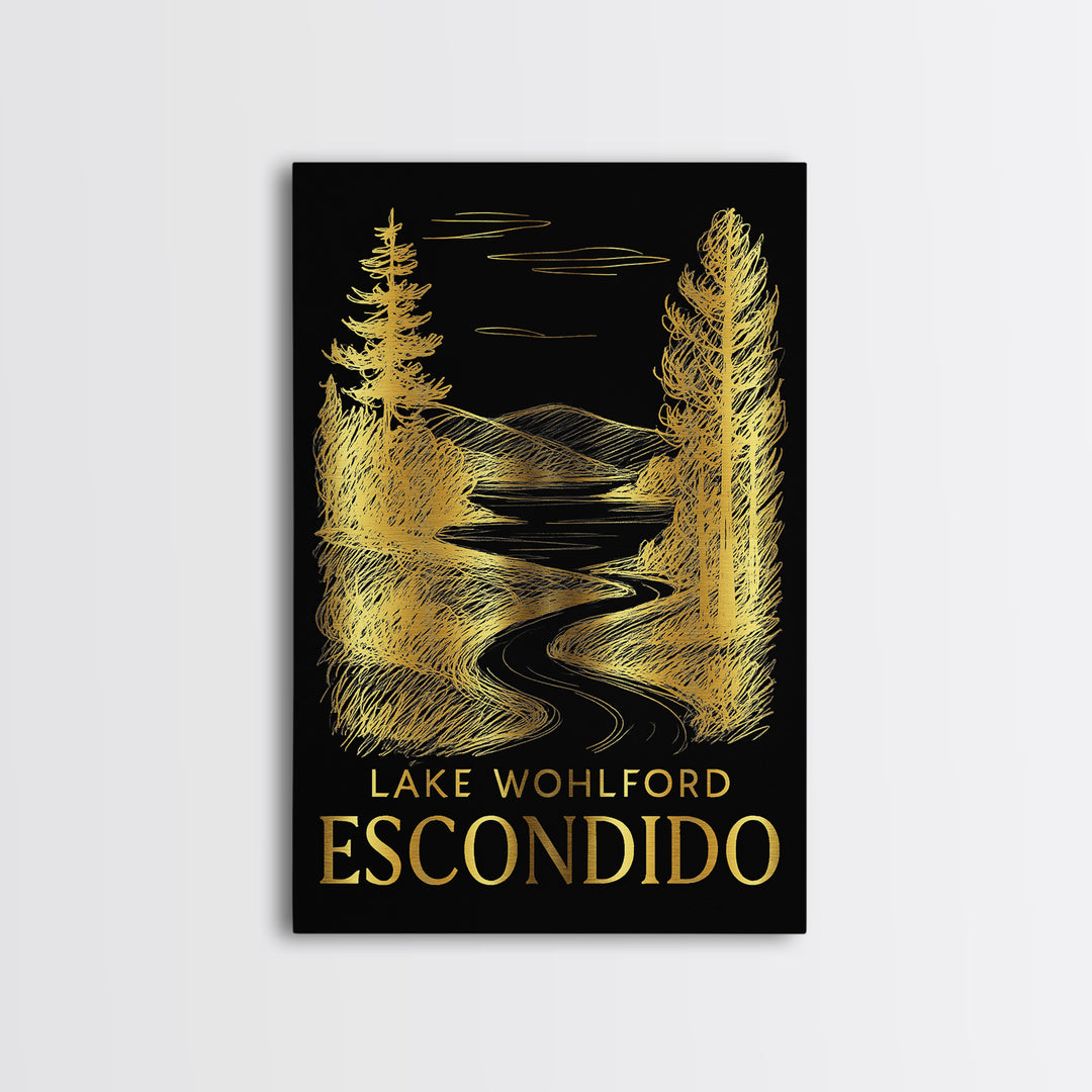 Escondido Travel Poster, Framed Canvas Print, Black And Gold Line Art, Escondido City Art, Travel Poster Art, Fine Art Print, Art Print