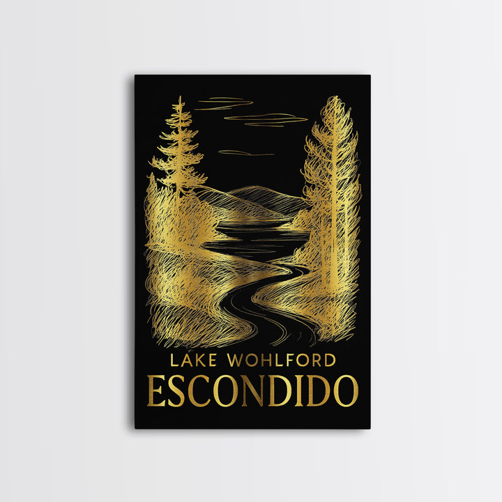 Escondido Travel Poster, Framed Canvas Print, Black And Gold Line Art, Escondido City Art, Travel Poster Art, Fine Art Print, Art Print