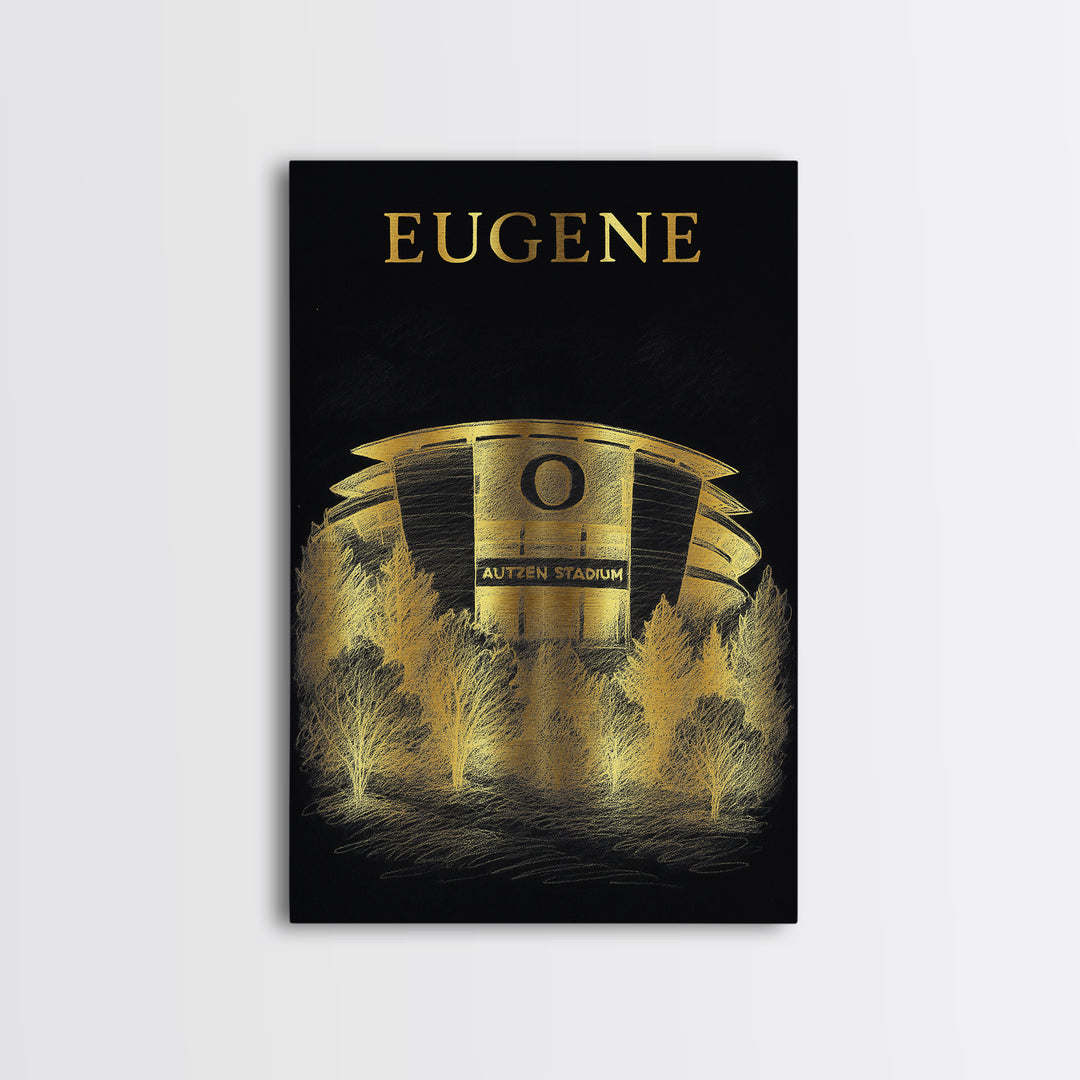 Eugene Oregon Travel Poster, Canvas Print, Elegant Gold City Art, Eugene Art Print, Travel Poster Set, Vintage Travel Art, Travel Wall Art