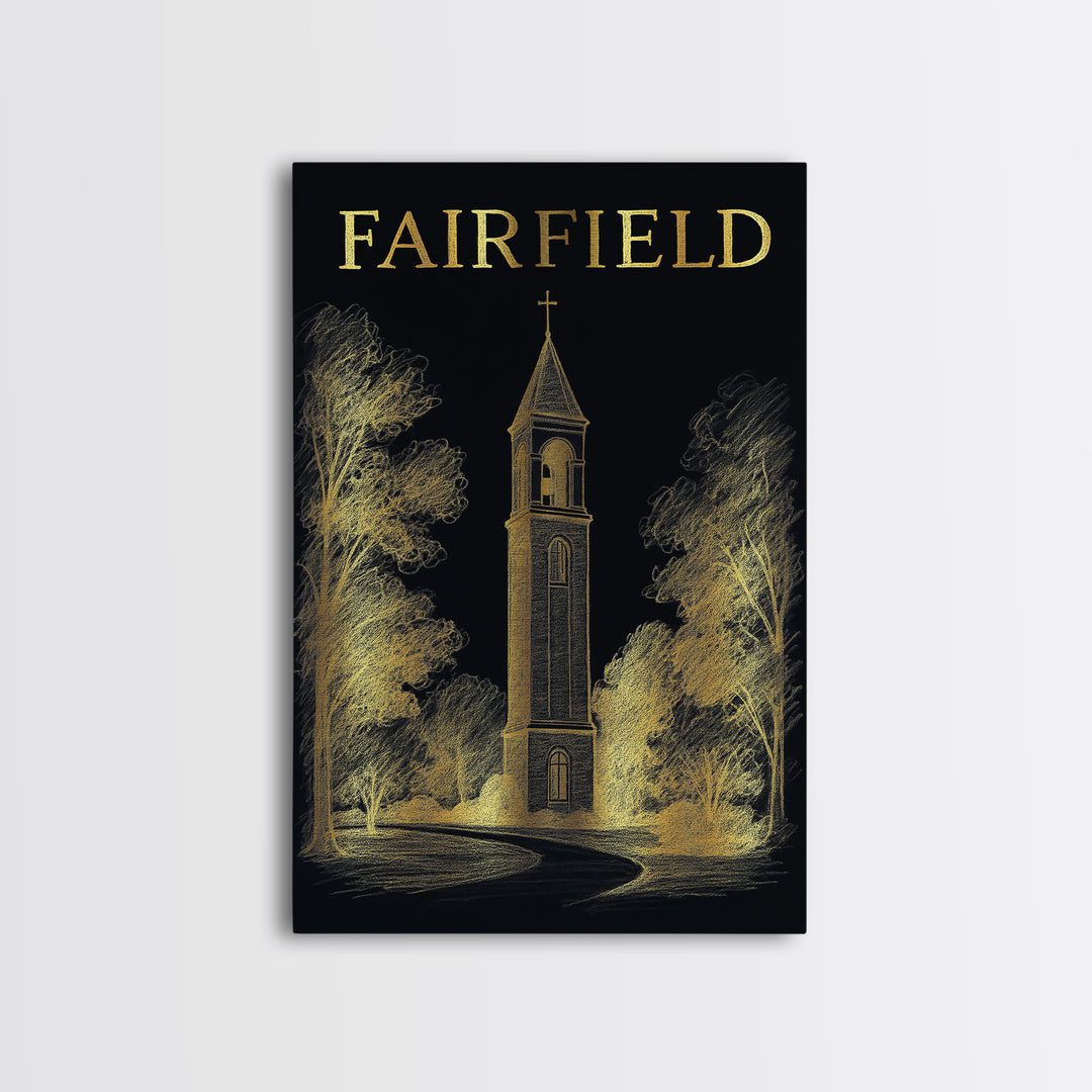 Fairfield California Travel Poster, Canvas Print, Gold Sketch Wall Art, Fairfield Wall Art, Travel Print, Travel Art Print, Wall Decor