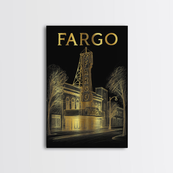 Fargo North Dakota Travel Poster, Canvas Print, Black And Gold Line Art, Fargo Wall Art, Wall Decor, Travel Poster Set, City Art Print