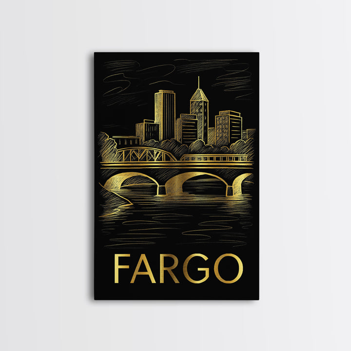 Fargo Travel Poster, Canvas Print, Elegant Gold City Art, Fargo Art Print, Travel Poster Art, Vintage Travel Print, Fine Art Print
