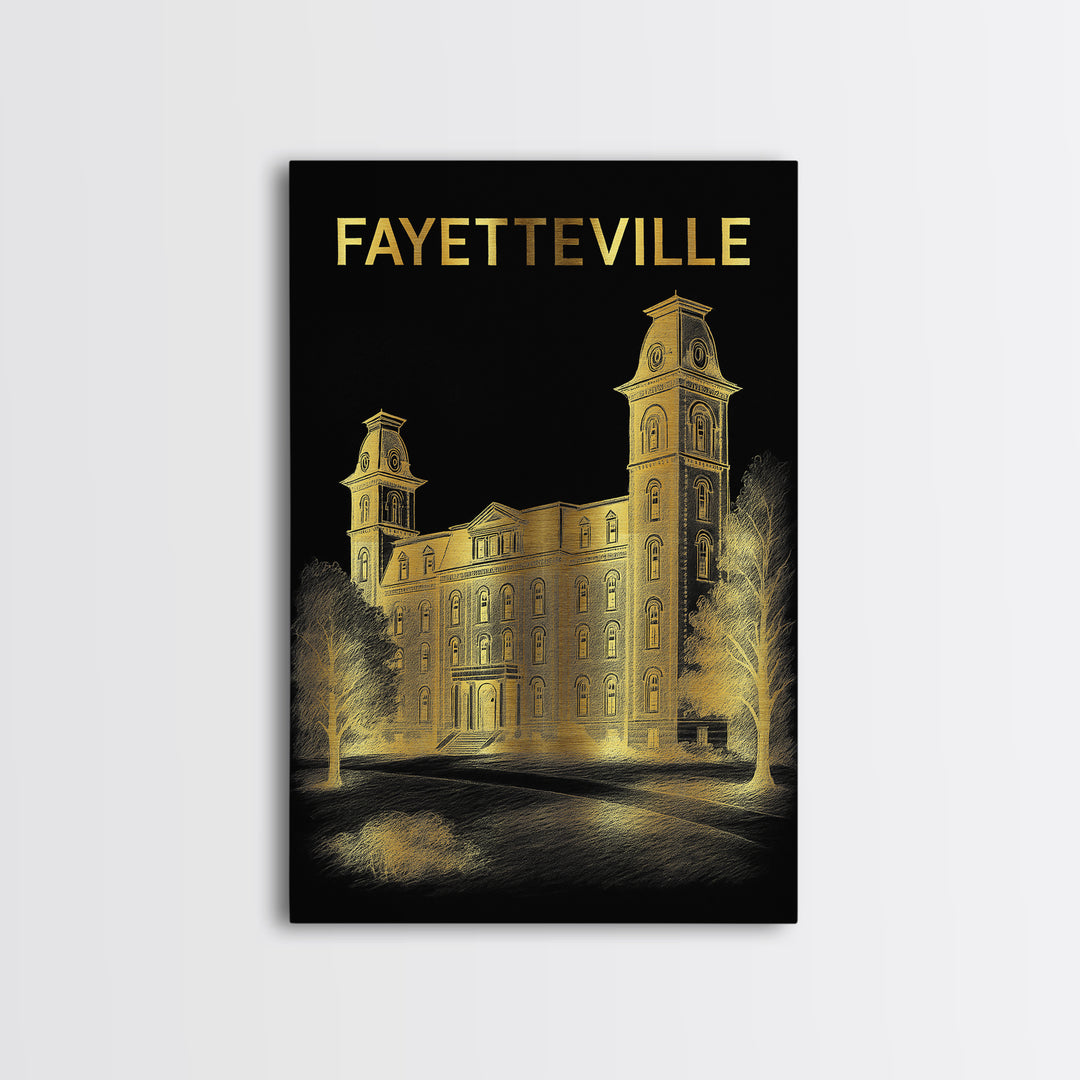 Fayetteville North Carolina Travel Poster, Canvas Print, Black And Gold Line Art, Fayetteville Poster Print, Travel Poster Set, Wall Art