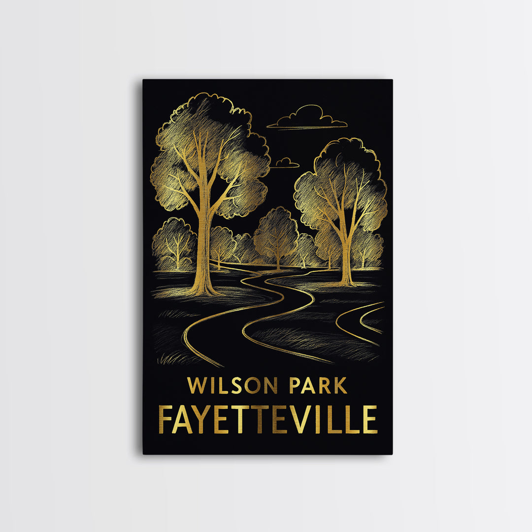Fayetteville Travel Poster, Framed Canvas Print, Gold Sketch Wall Art, Fayetteville City Art, Fine Art Print, Vintage Travel Art