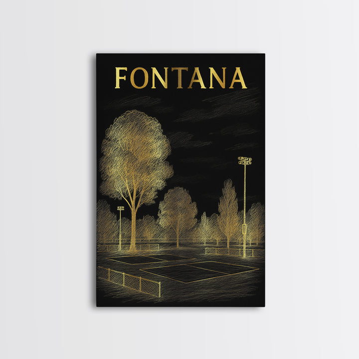Fontana California Travel Poster, Canvas Print, Elegant Gold City Art, Fontana Poster Print, Wanderlust Decor, City Travel Prints, Design 1