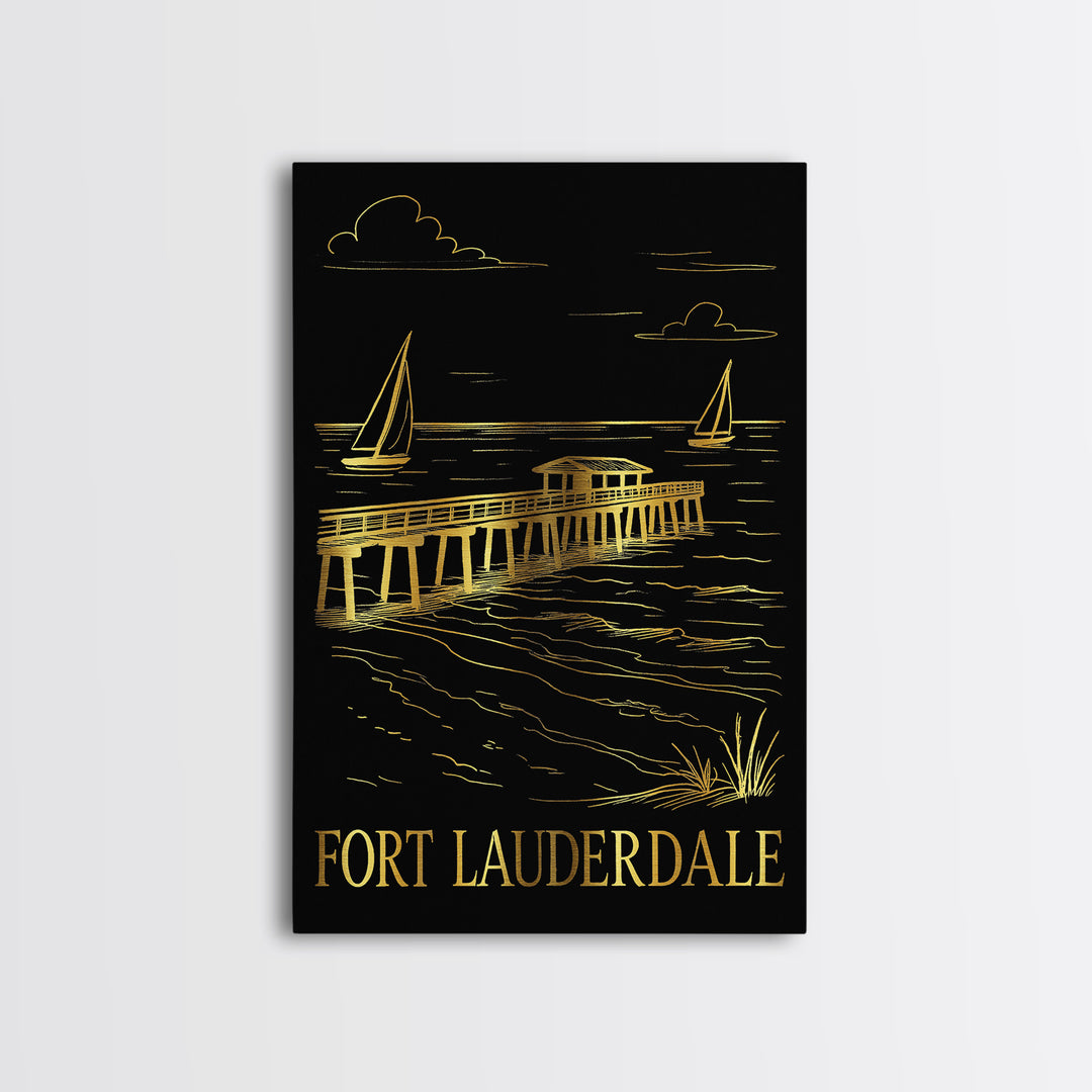 Fort Lauderdale Travel Poster, Framed Canvas Print, Dark Background Poster Art, Fort Lauderdale Wall Art, Vintage City Art, Travel Print