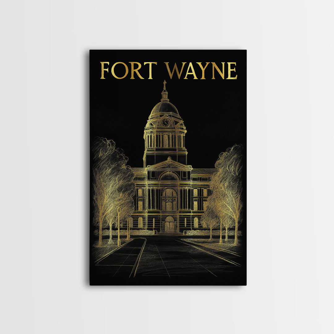Fort Wayne Indiana Travel Poster, Canvas Print, Elegant Gold City Art, Fort Wayne Poster Print, Wanderlust Decor, Fine Art Print, Wall Decor