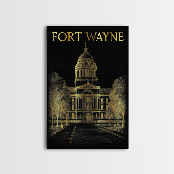 Fort Wayne Indiana Travel Poster, Canvas Print, Elegant Gold City Art, Fort Wayne Poster Print, Wanderlust Decor, Fine Art Print, Wall Decor