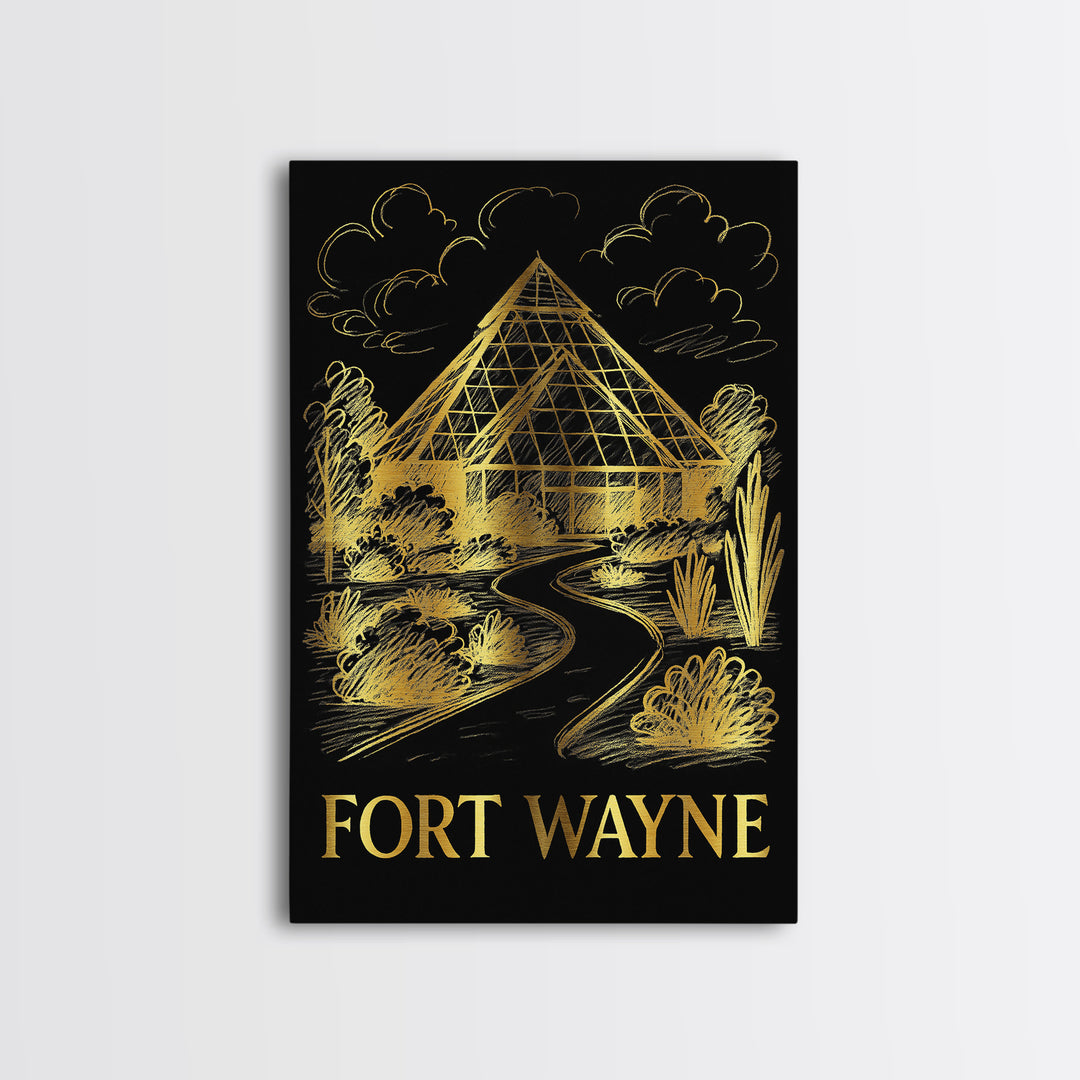 Fort Wayne Travel Poster, Framed Canvas Print, Dark Background Poster Art, Fort Wayne Poster Print, Vintage Travel Art, Retro Travel Print