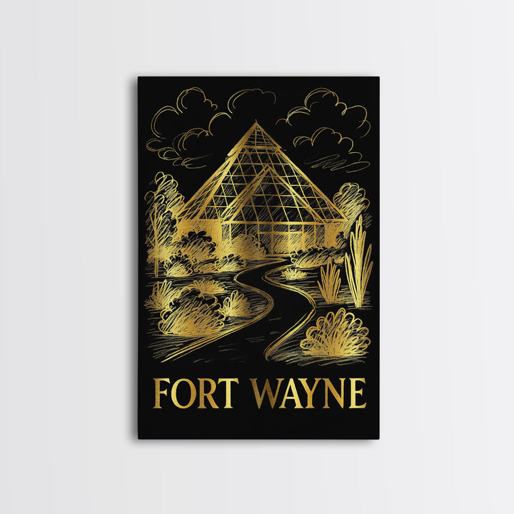Fort Wayne Travel Poster, Framed Canvas Print, Dark Background Poster Art, Fort Wayne Poster Print, Vintage Travel Art, Retro Travel Print