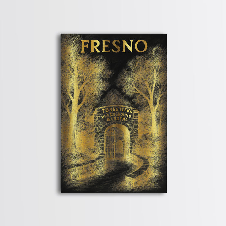 Fresno California Travel Poster, Canvas Print, Gold Sketch Wall Art, Fresno Wall Art, Travel Poster Art, City Art Print, Wall Art