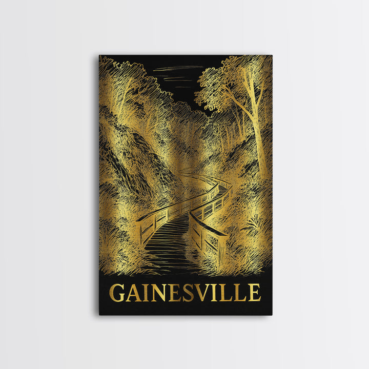 Gainesville Travel Poster, Framed Canvas Print, Gold Sketch Wall Art, Gainesville Poster Print, Living Room Wall Art, Eclectic Wall Decor