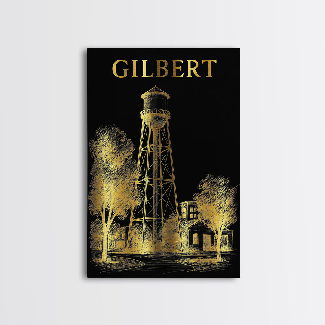 Gilbert Arizona Travel Poster, Canvas Print, Dark Background Poster Art, Gilbert Wall Art, Wall Decor, Travel Art Print, Travel Poster Set