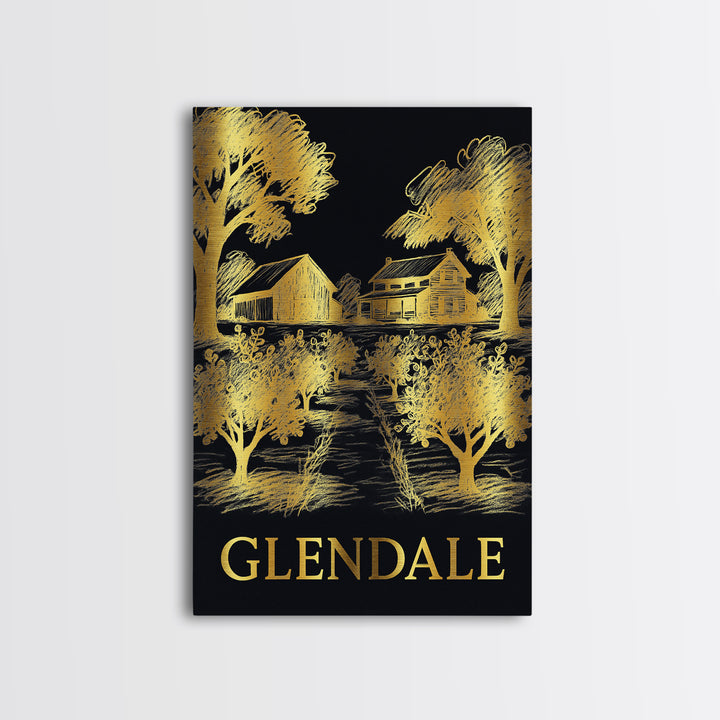 Glendale Travel Poster, Canvas Print, Dark Background Poster Art, Glendale City Art, Wanderlust Decor, City Art Print, Modern Wall Decor