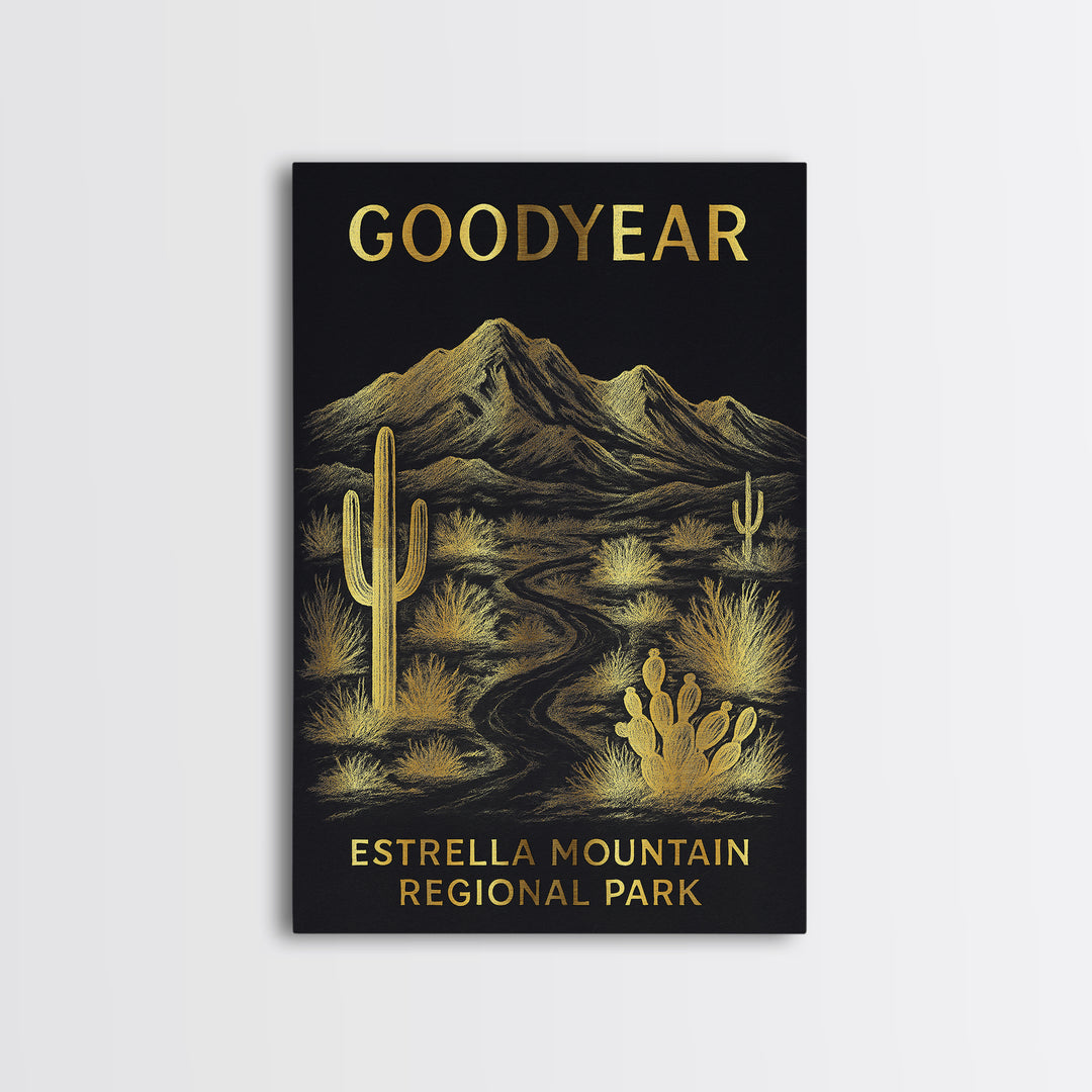 Goodyear Arizona Travel Poster, Canvas Print, Dark Background Poster Art, Goodyear Poster Print, Vintage Travel Print, Mid Century Wall Art