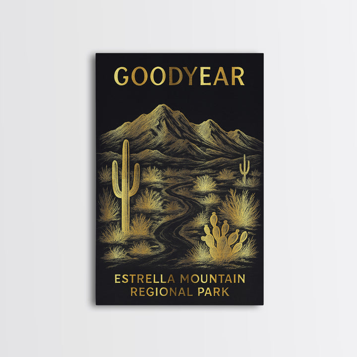 Goodyear Arizona Travel Poster, Canvas Print, Dark Background Poster Art, Goodyear Poster Print, Vintage Travel Print, Mid Century Wall Art