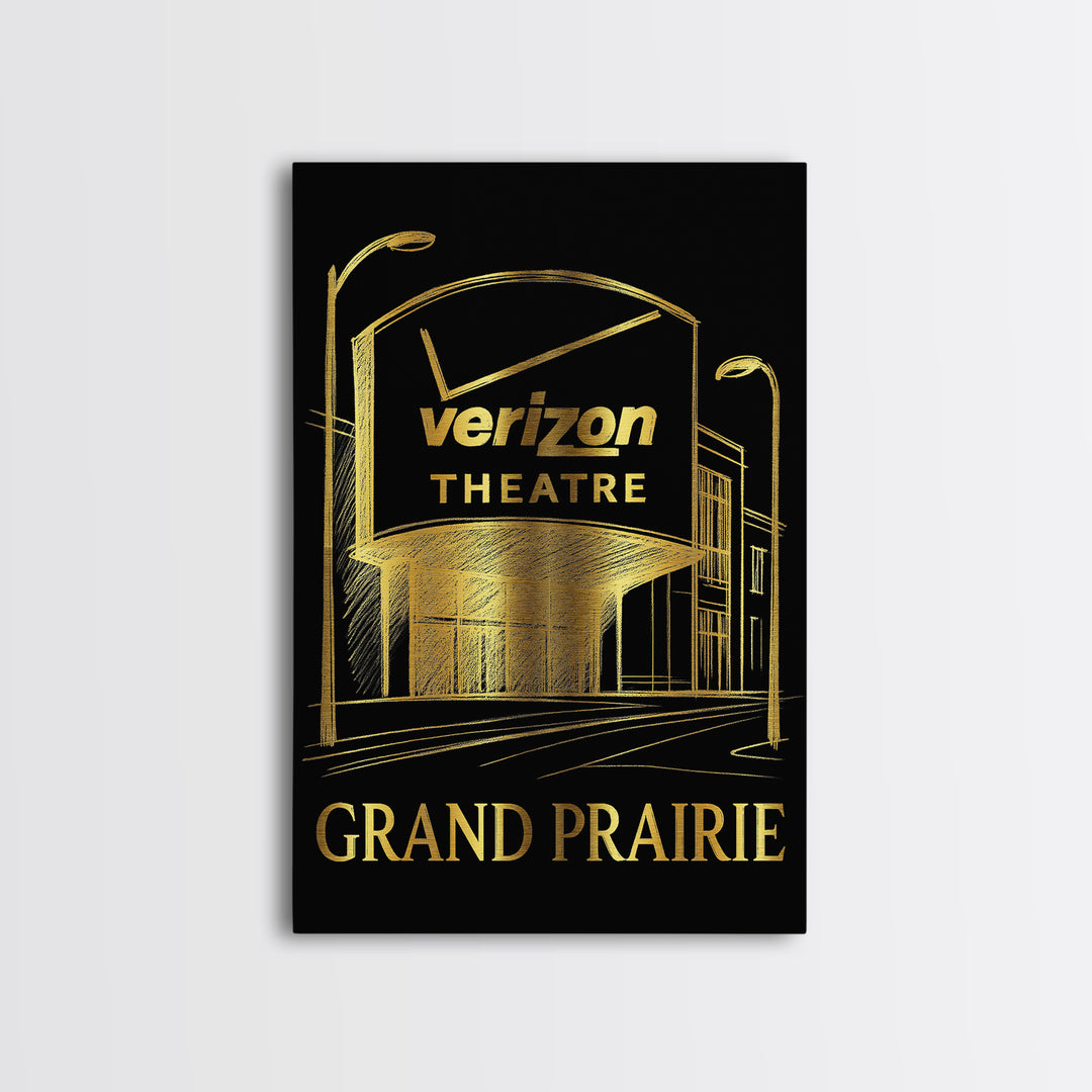 Grand Prairie Travel Poster, Canvas Print, Black And Gold Line Art, Grand Prairie Poster Print, Watercolor Urban Skyline, Travel Print