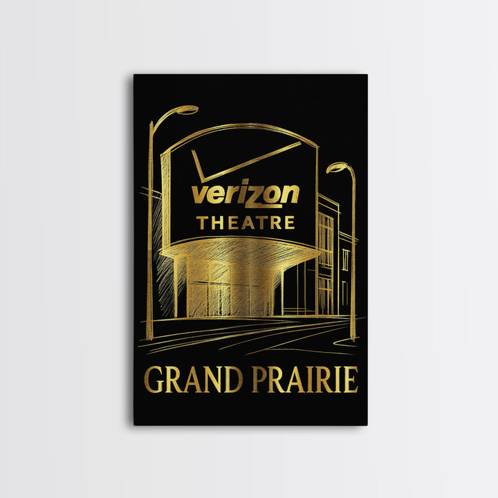 Grand Prairie Travel Poster, Canvas Print, Black And Gold Line Art, Grand Prairie Poster Print, Watercolor Urban Skyline, Travel Print