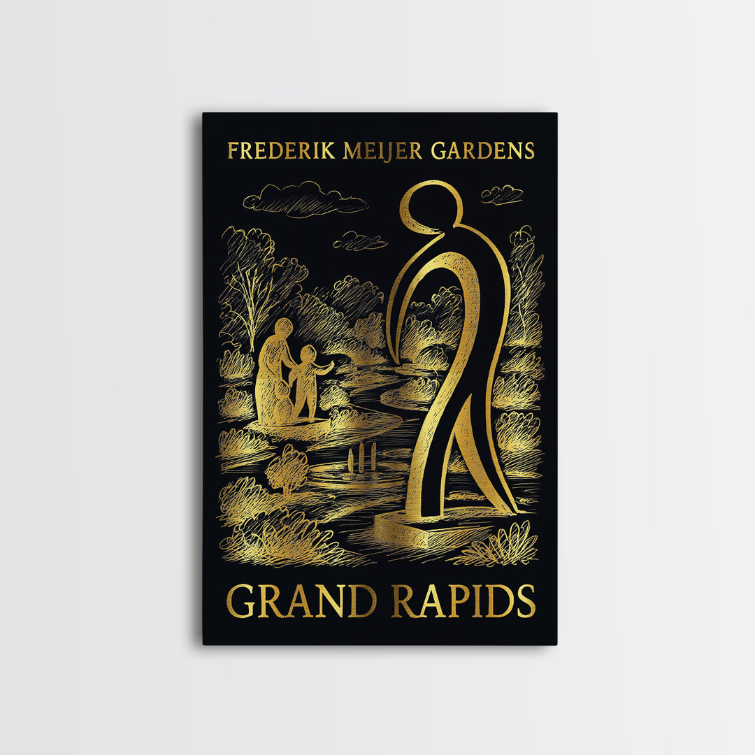 Grand Rapids Travel Poster, Canvas Print, Dark Background Poster Art, Grand Rapids Poster Print, City Illustration, Travel Wall Art