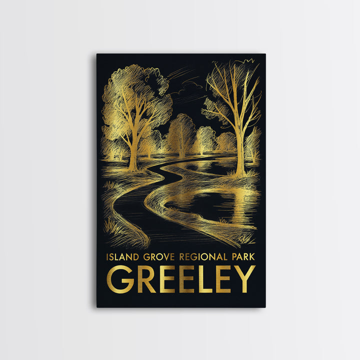 Greeley Travel Poster, Framed Canvas Print, Elegant Gold City Art, Greeley Travel Art, Travel Poster Art, Travel Art Print, Wall Art