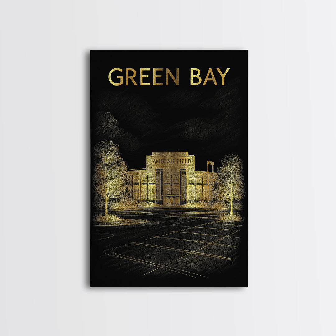 Green Bay Wisconsin Travel Poster, Canvas Print, Dark Background Poster Art, Green Bay City Art, Travel Art Print, Vintage Travel Print