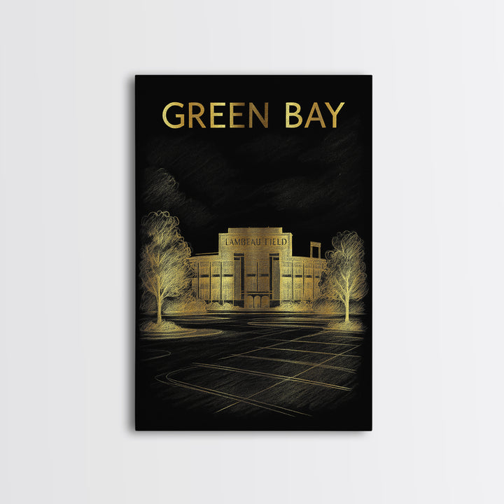 Green Bay Wisconsin Travel Poster, Canvas Print, Dark Background Poster Art, Green Bay City Art, Travel Art Print, Vintage Travel Print
