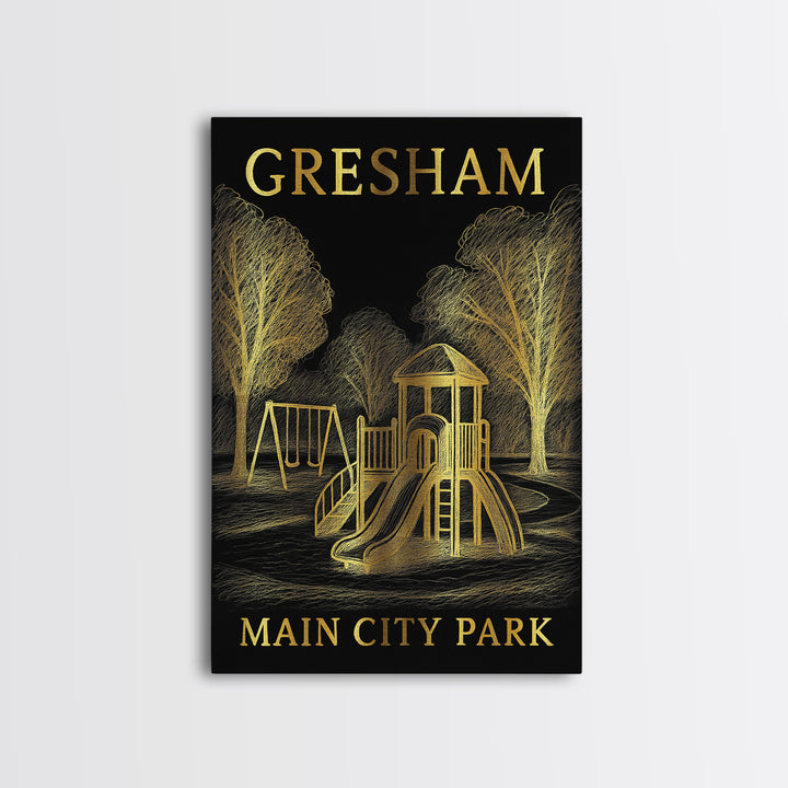 Gresham Oregon Travel Poster, Canvas Print, Dark Background Poster Art, Gresham City Art, Vintage Travel Print, Wall Art, Wall Art