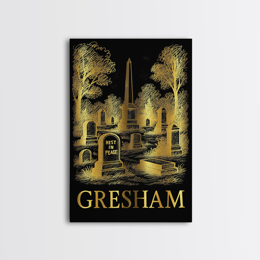 Gresham Travel Poster, Canvas Print, Dark Background Poster Art, Gresham Art Print, Vintage Travel Print, Living Room Wall Art