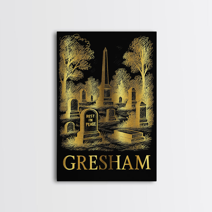 Gresham Travel Poster, Canvas Print, Dark Background Poster Art, Gresham Art Print, Vintage Travel Print, Living Room Wall Art