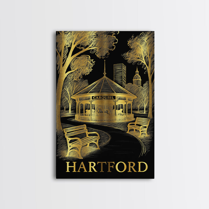 Hartford Travel Poster, Canvas Print, Elegant Gold City Art, Hartford Wall Art, Vintage Travel Print, Vintage Travel Art, Vintage City Art