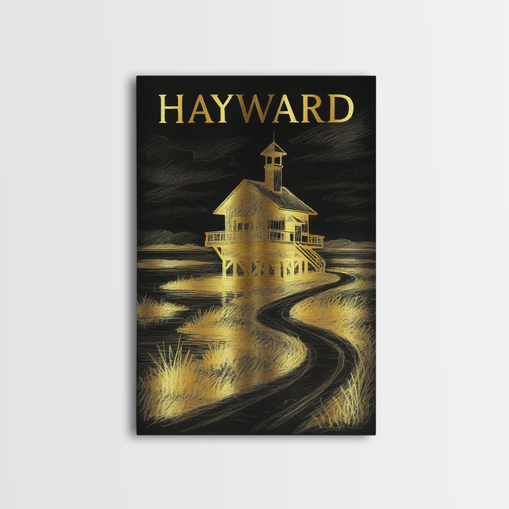 Hayward California Travel Poster, Canvas Print, Elegant Gold City Art, Hayward Art Print, Gift For Travelers, Travel Wall Art, Landscape Art