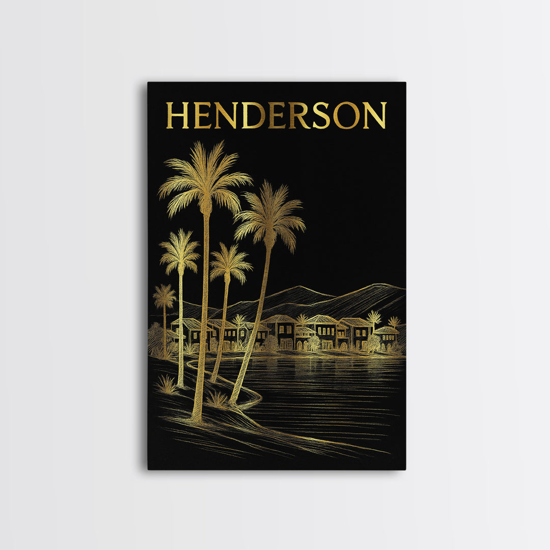 Henderson Nevada Travel Poster, Canvas Print, Black And Gold Line Art, Henderson Travel Art, Travel Wall Art, Wall Decor, City Art Print