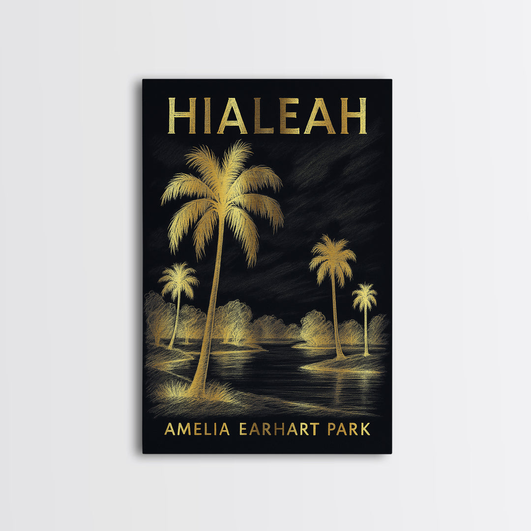 Hialeah Florida Travel Poster, Framed Canvas Print, Dark Background Poster Art, Hialeah Travel Art, Travel Poster Art, Travel Poster Set